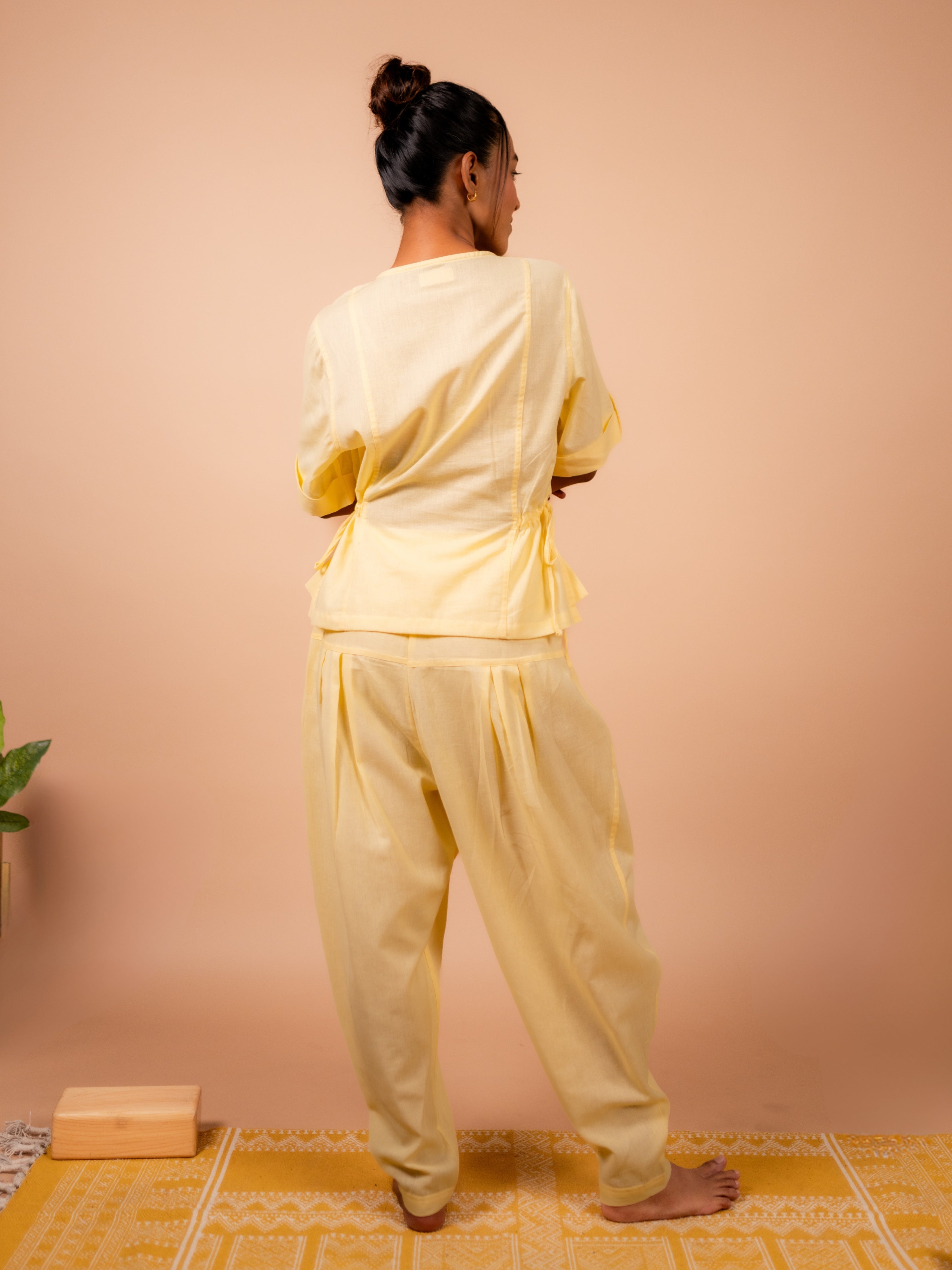 Cotton Yoga Co-ord Set for Women- Butter Yellow | Ira