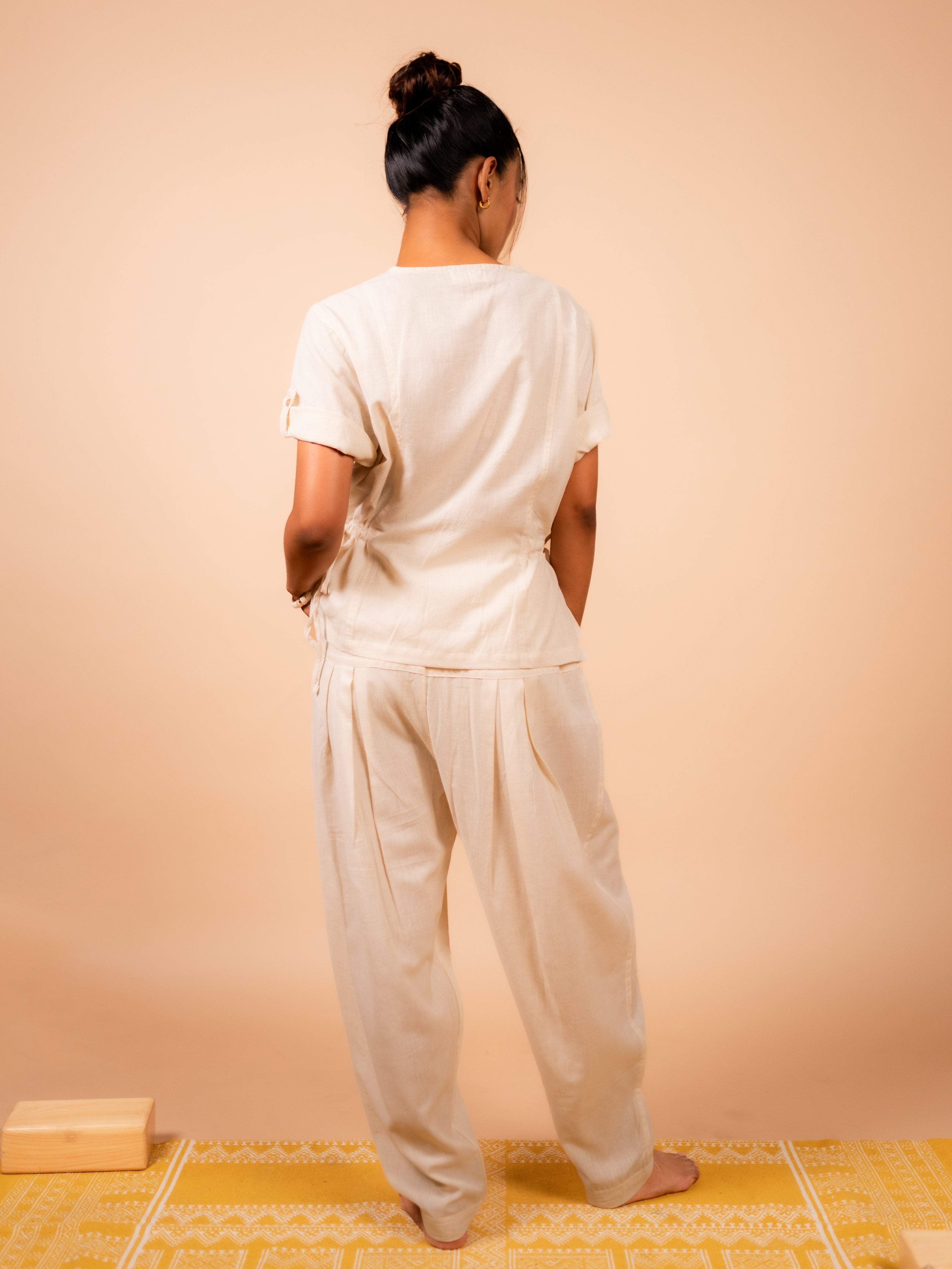 Cotton Yoga Co-ord Set for Women- Off White | Ira