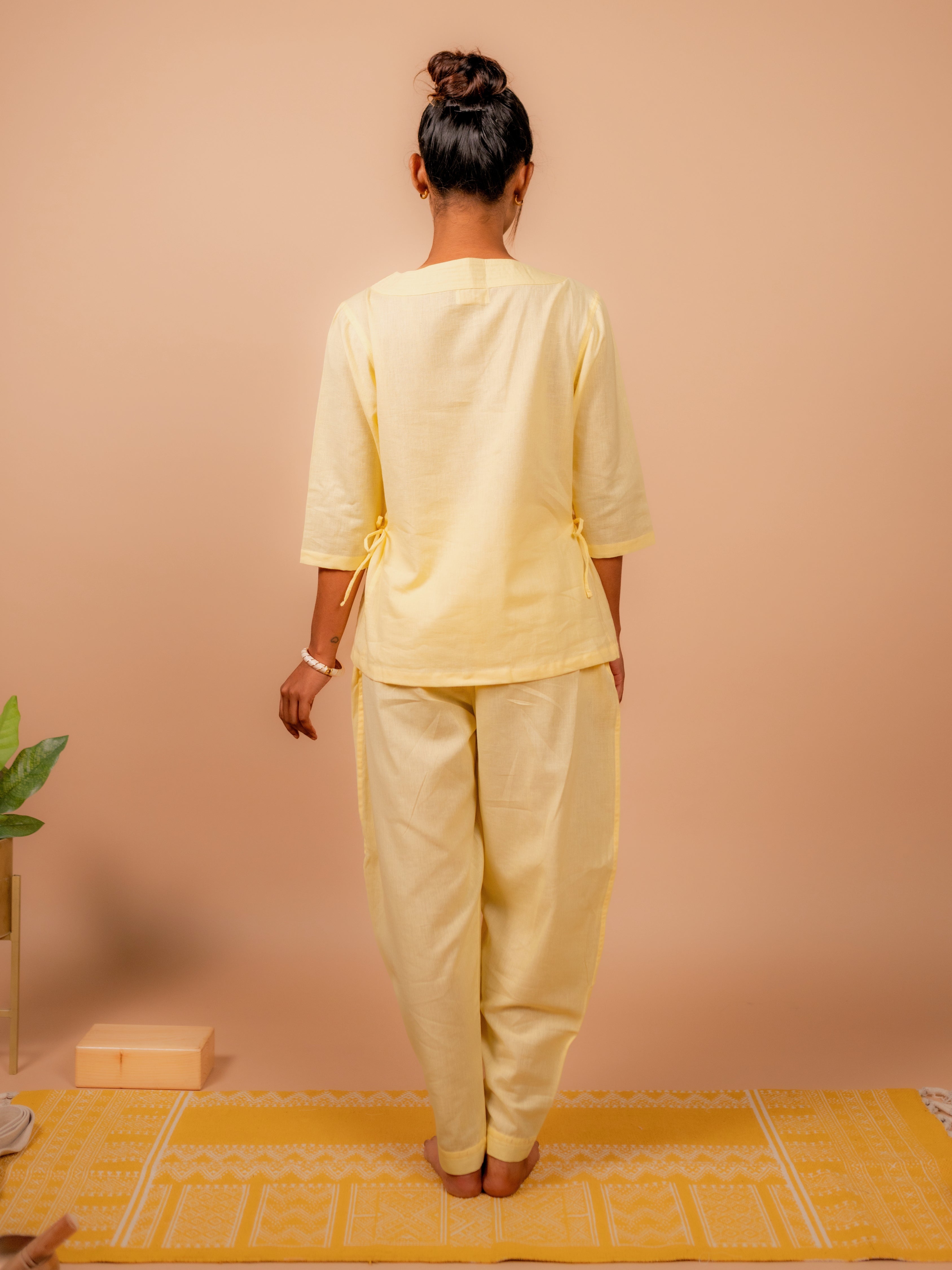 Cotton Yoga Co-ord Set for Women- Butter Yellow | Aarohi