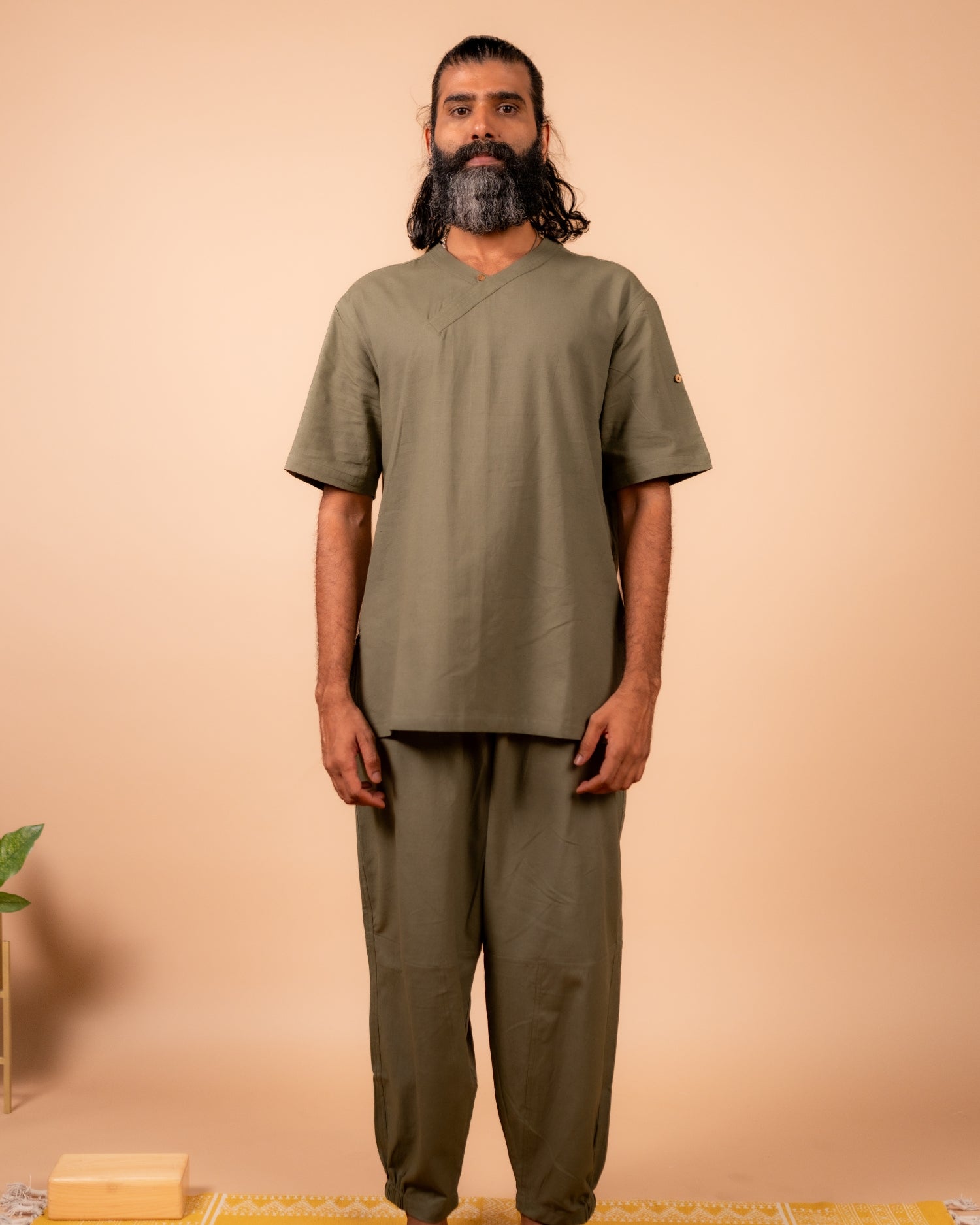 Cotton Yoga Set for Men- Olive Green | Veer
