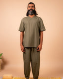 Cotton Yoga Cross Over Neckline Top for Men- Olive Green | Veer