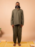 Cotton Yoga Mandarin Collar Top for Men- Olive Green | Tejas