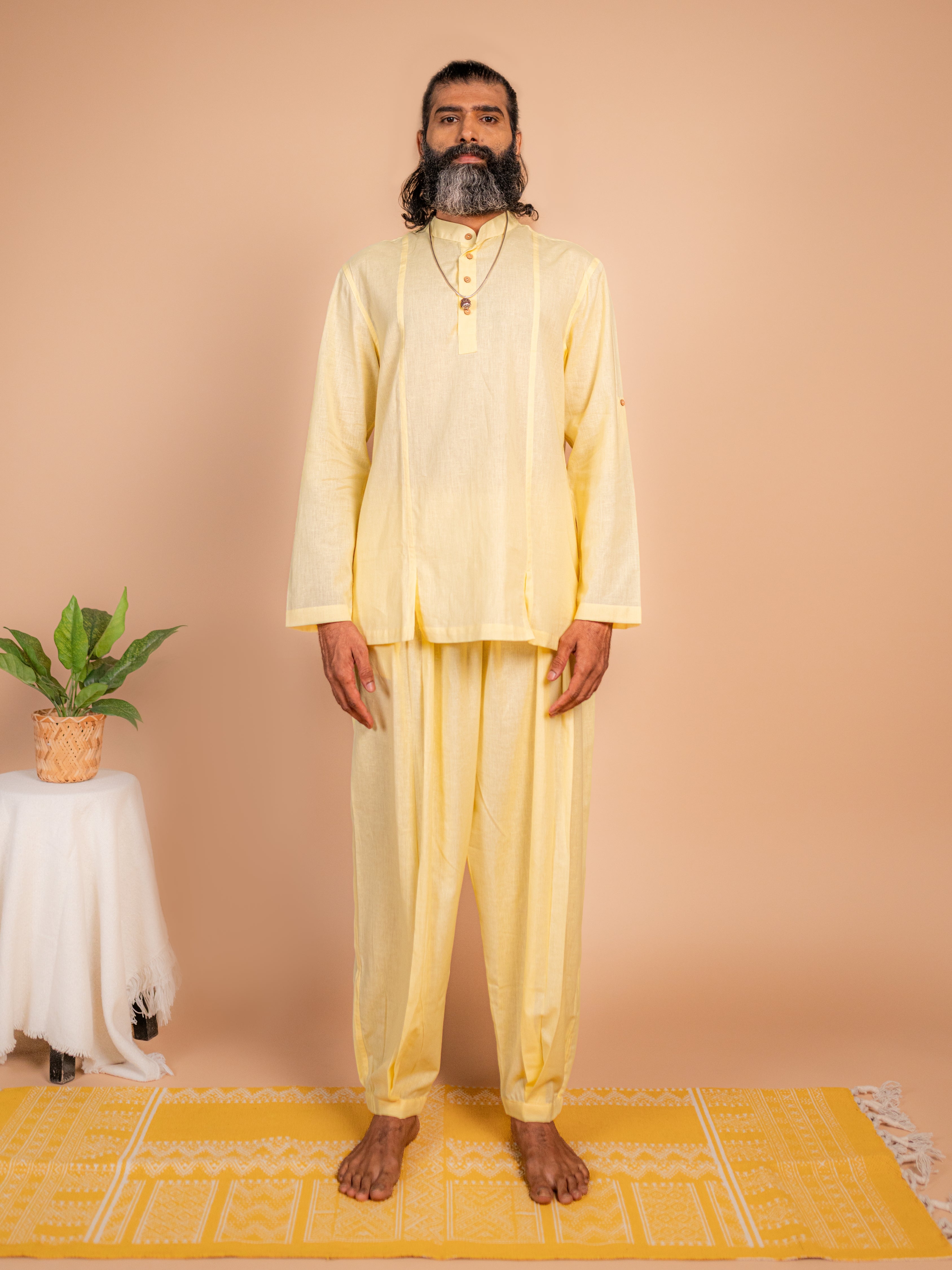 Cotton Yoga Set for Men- Butter Yellow | Tejas