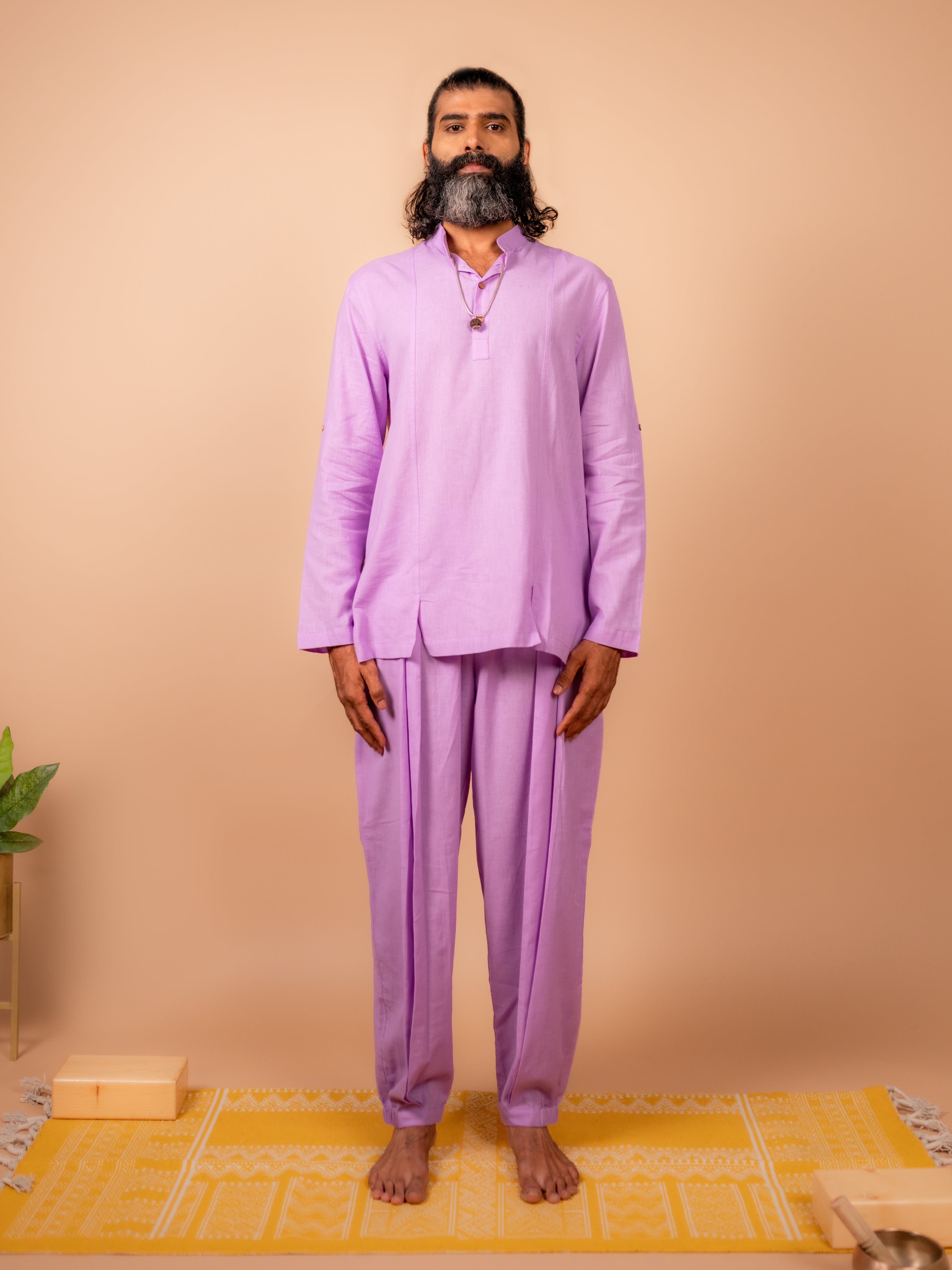 Cotton Yoga Pleated Pants for Men- Lavender | Tejas