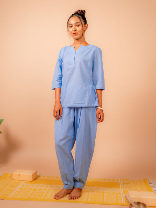Cotton Yoga Co-ord Set for Women- Powder Blue | Aarohi