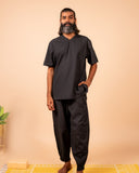 Cotton Yoga Cross Over Neckline Top for Men- Black | Veer