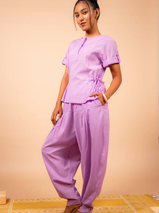 Cotton Yoga Co-ord Set for Women- Lavender | Ira