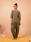 Cotton Yoga Co-ord Set for Women- Olive | Aarohi