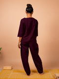 Cotton Yoga Co-ord Set for Women- Plum | Aarohi