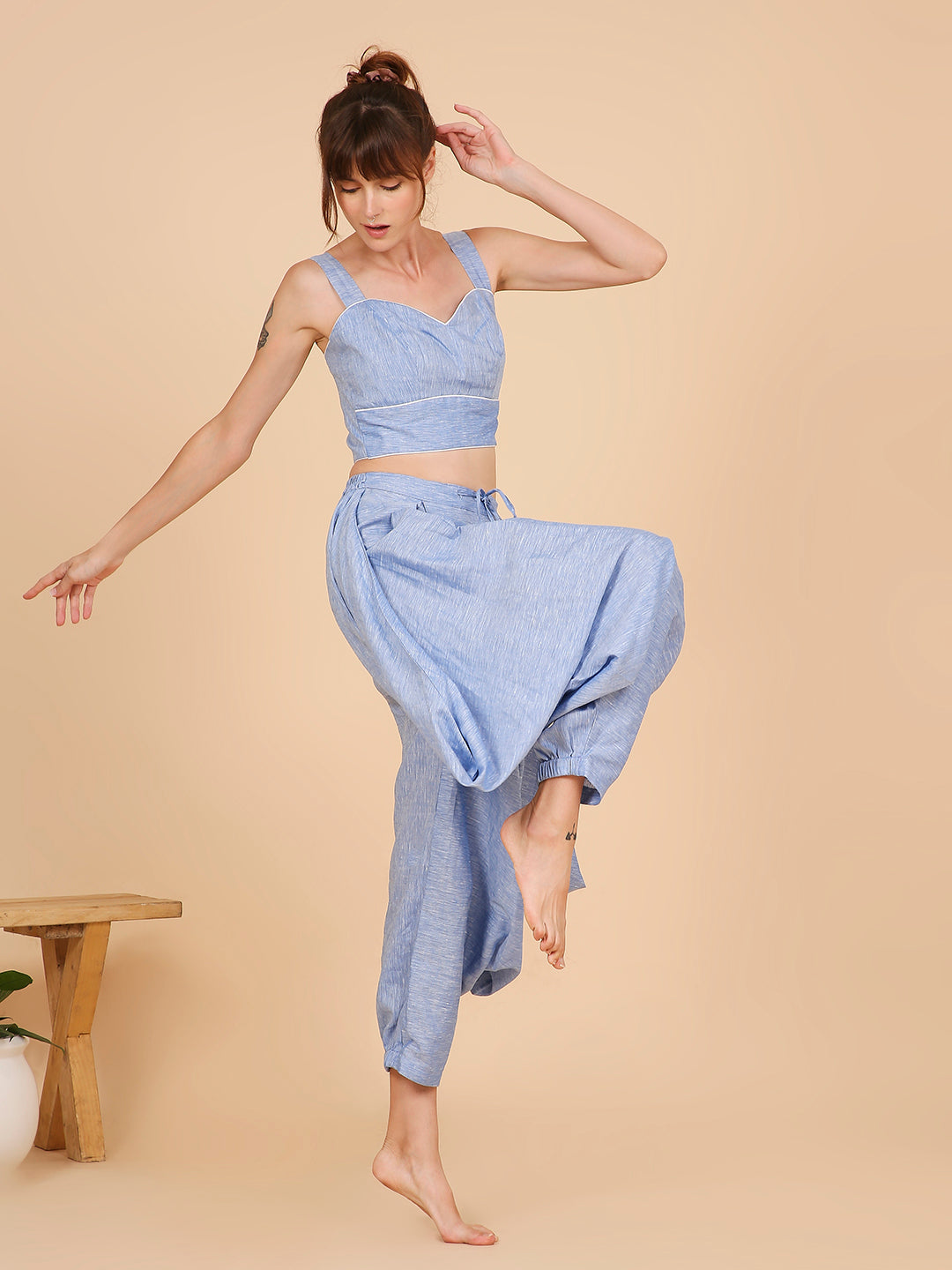 Bat Wings Pants- Blue Linen