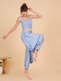 Bat Wings Pants- Blue Linen