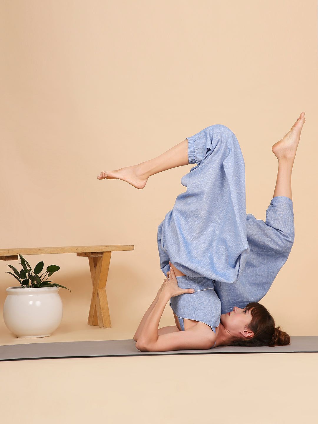 Bat Wings Pants- Blue Linen