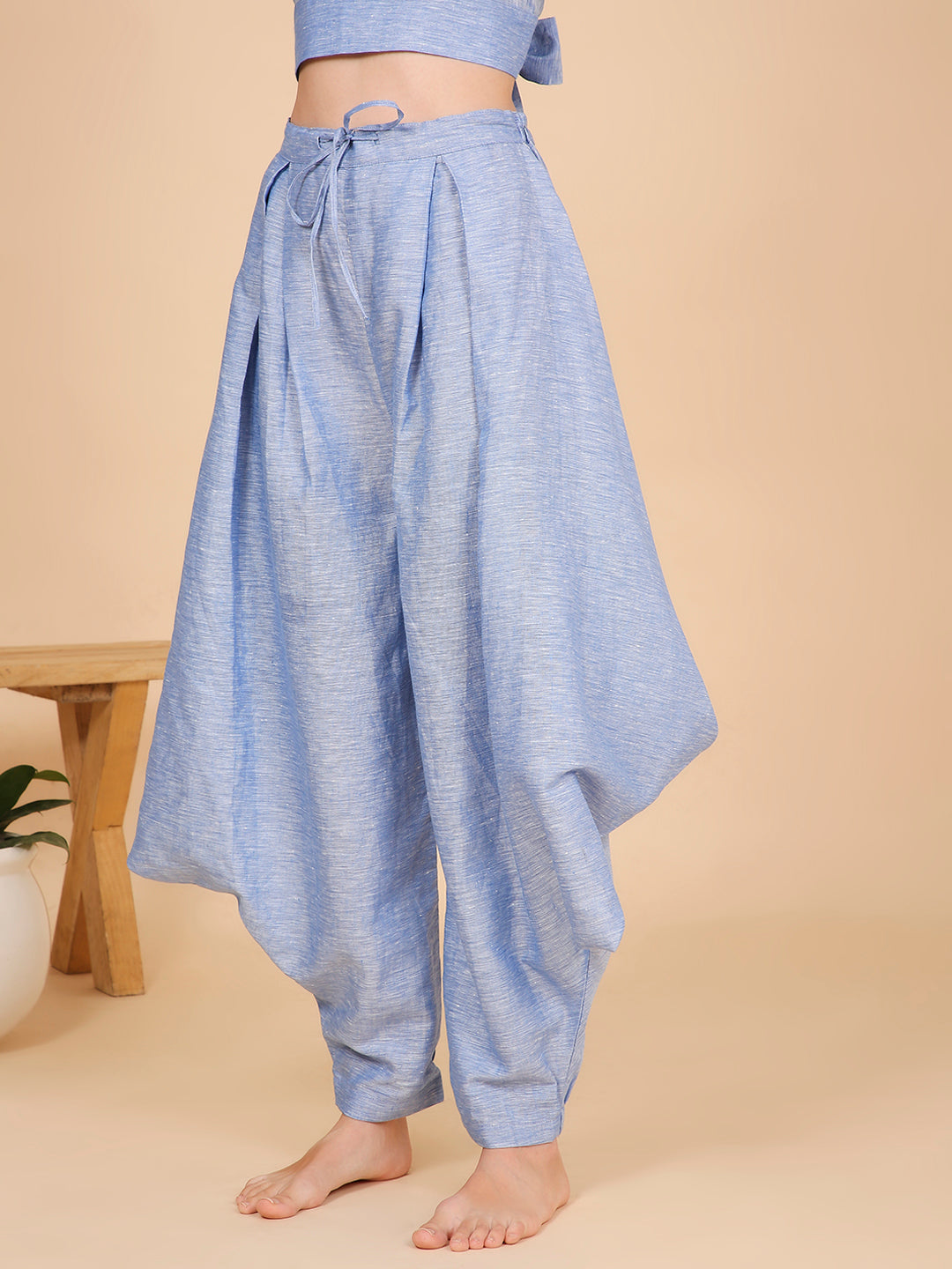 Bat Wings Pants- Blue Linen