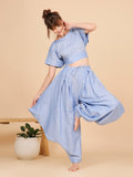 Bat Wings Pants- Blue Linen