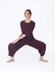Yogini 100% Cotton Yoga Set with Barrel Pant and Henley Top| Plum