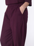 Yogini 100% Cotton Yoga Set with Barrel Pant and Henley Top| Plum