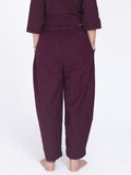 Yogini 100% Cotton Yoga Set with Barrel Pant and Henley Top| Plum