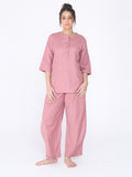Yogini 100% Cotton Yoga Set with Barrel Pant and Henley Top| Rose Petal