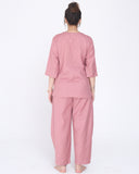 Yogini 100% Cotton Yoga Set with Barrel Pant and Henley Top| Rose Petal