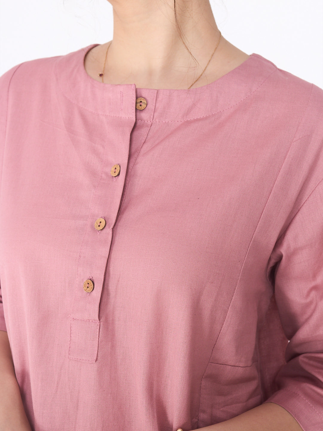 Yogini 100% Cotton Yoga Set with Barrel Pant and Henley Top| Rose Petal