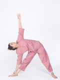 Yogini 100% Cotton Yoga Set with Barrel Pant and Henley Top| Rose Petal