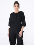 Yogini 100% Cotton Yoga Set with Barrel Pant and Henley Top | Black