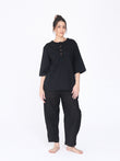Yogini 100% Cotton Yoga Set with Barrel Pant and Henley Top | Black