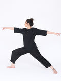 Yogini 100% Cotton Yoga Set with Barrel Pant and Henley Top | Black