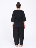 Yogini 100% Cotton Yoga Set with Barrel Pant and Henley Top | Black