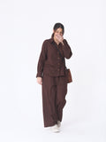 Dayflow 100% Cotton Shirt & Wide-Leg Pants Co-ord Set | Chocolate Brown