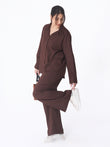 Dayflow 100% Cotton Shirt & Wide-Leg Pants Co-ord Set | Chocolate Brown