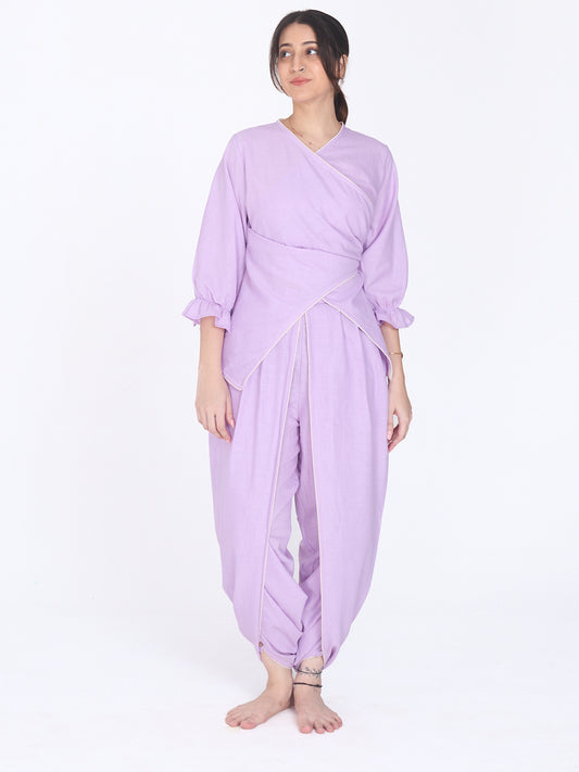 Arya 2.0  Cotton Wrap Top & Dhoti Pants Yoga Set | Lavender