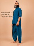 Cotton Yoga Pleated Pants for Men- Sea Blue | Tejas