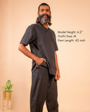 Cotton Yoga Cross Over Neckline Top for Men- Black | Veer