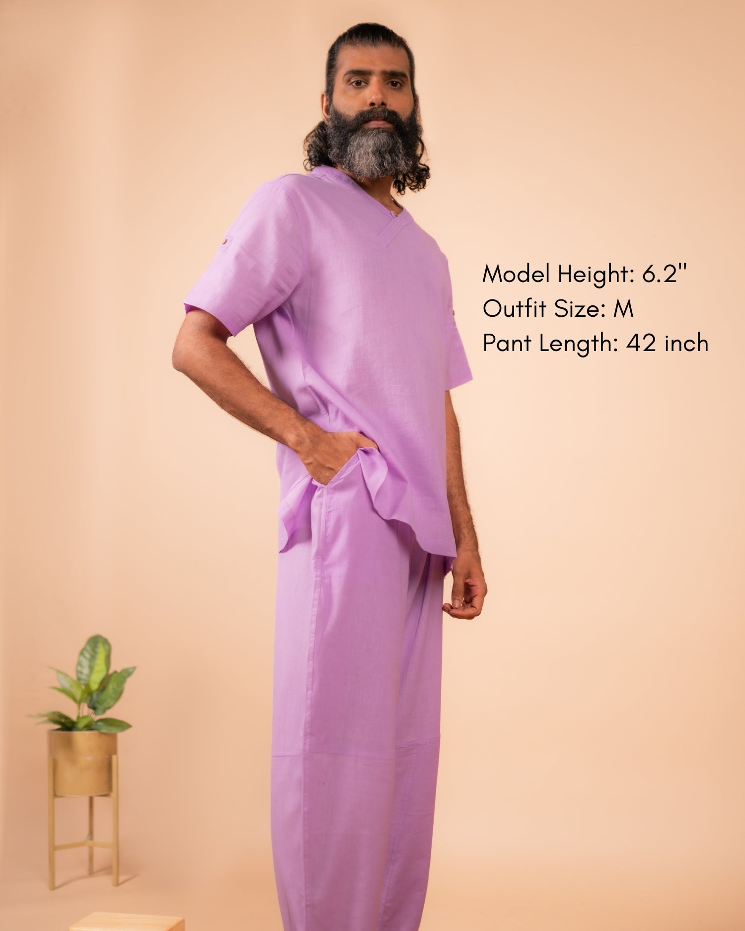 Cotton Yoga Cross Over Neckline Top for Men- Lavender | Veer