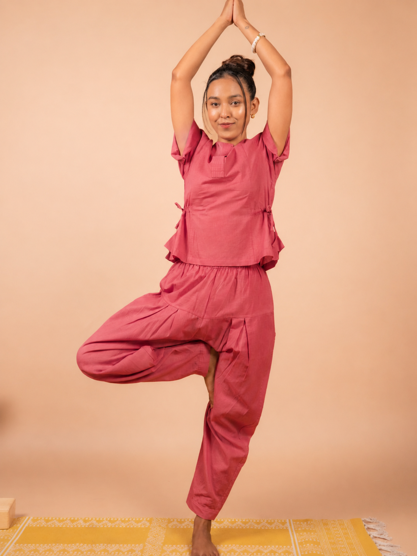 Cotton Yoga half Sleeves Top for Women- Dusky Pink | Ira