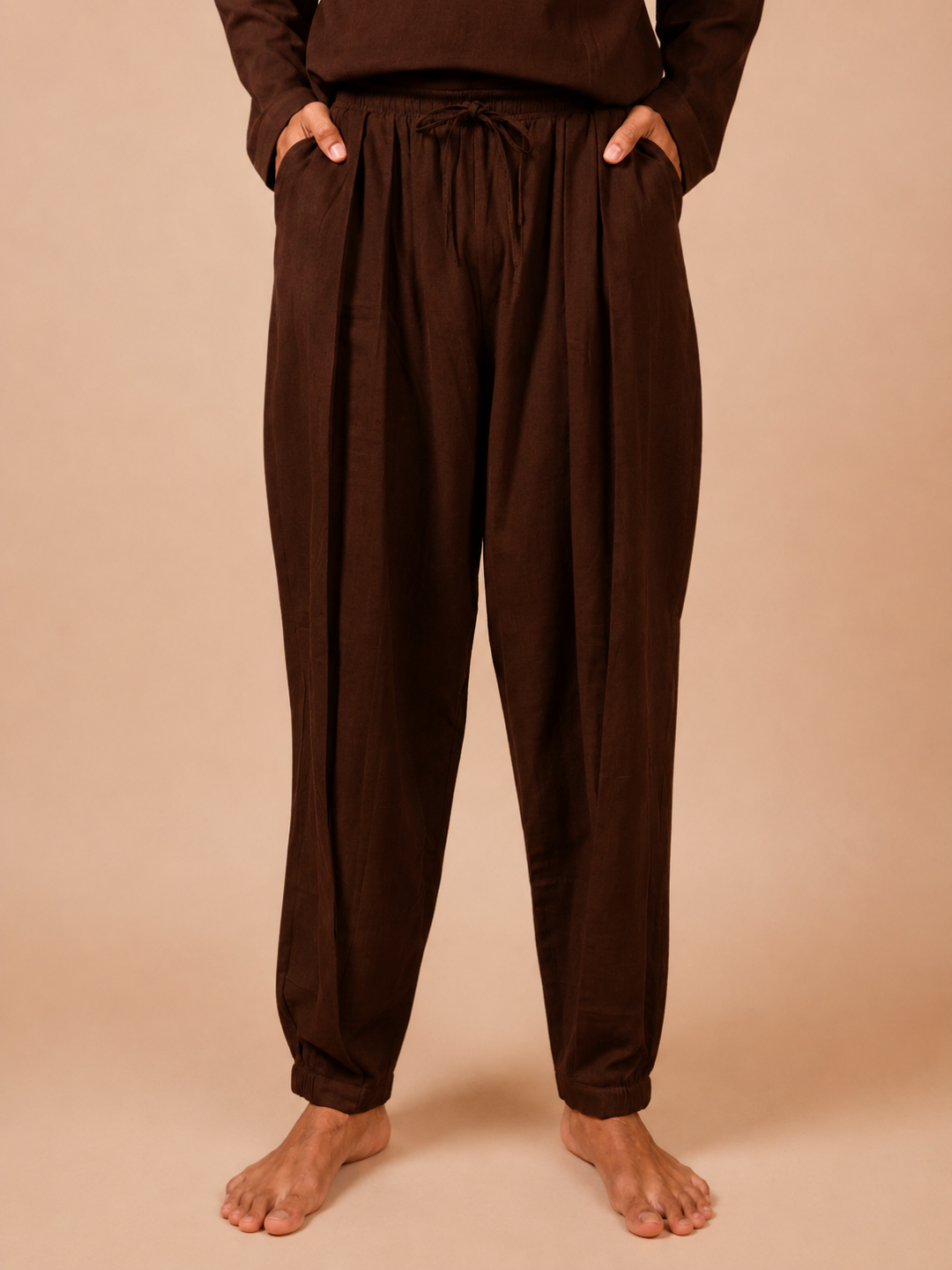 Cotton Yoga Mandarin Collar Set for Men- Brown | Tejas