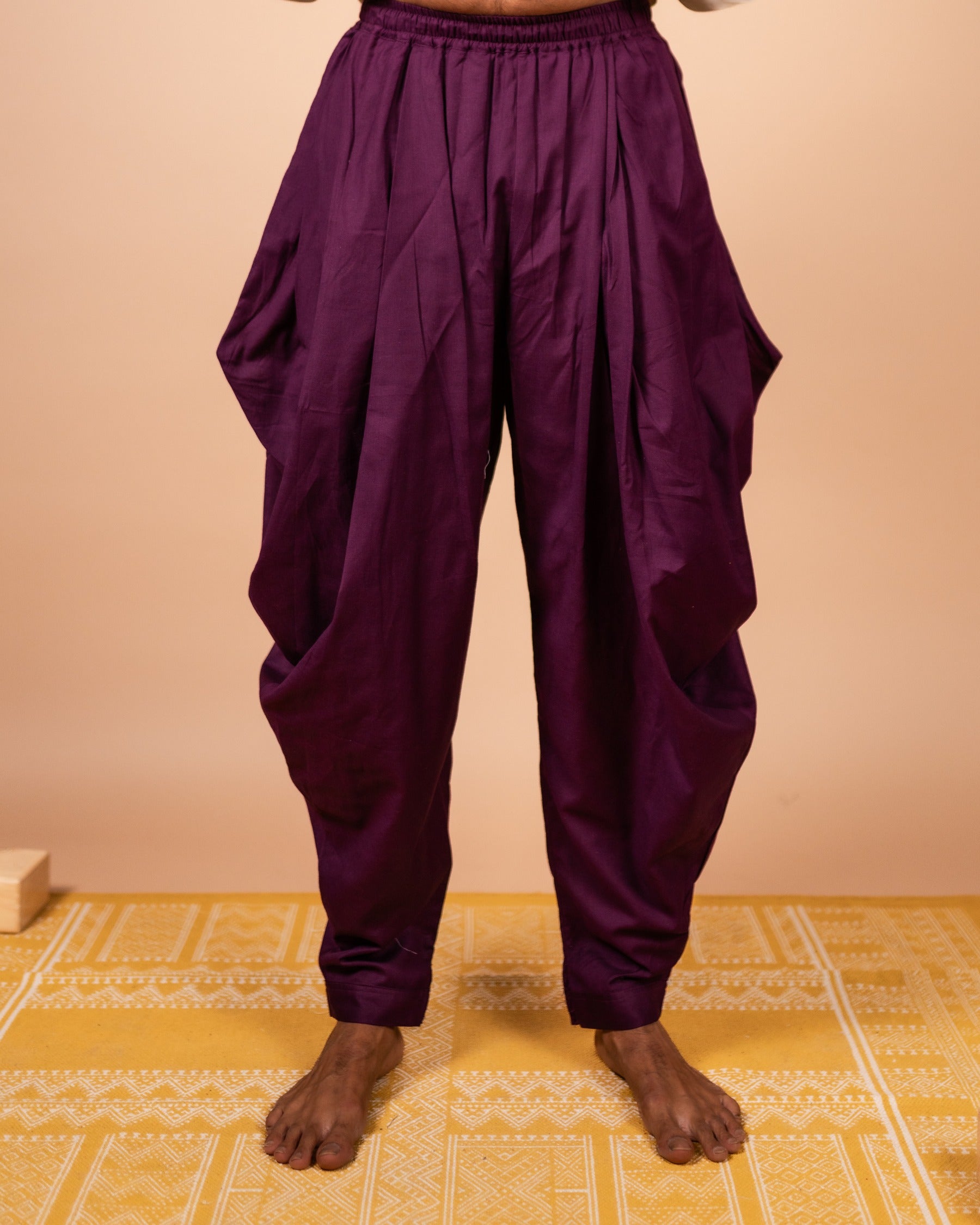 Unisex Cotton Dhoti Yoga Pants- Plum | Sutra