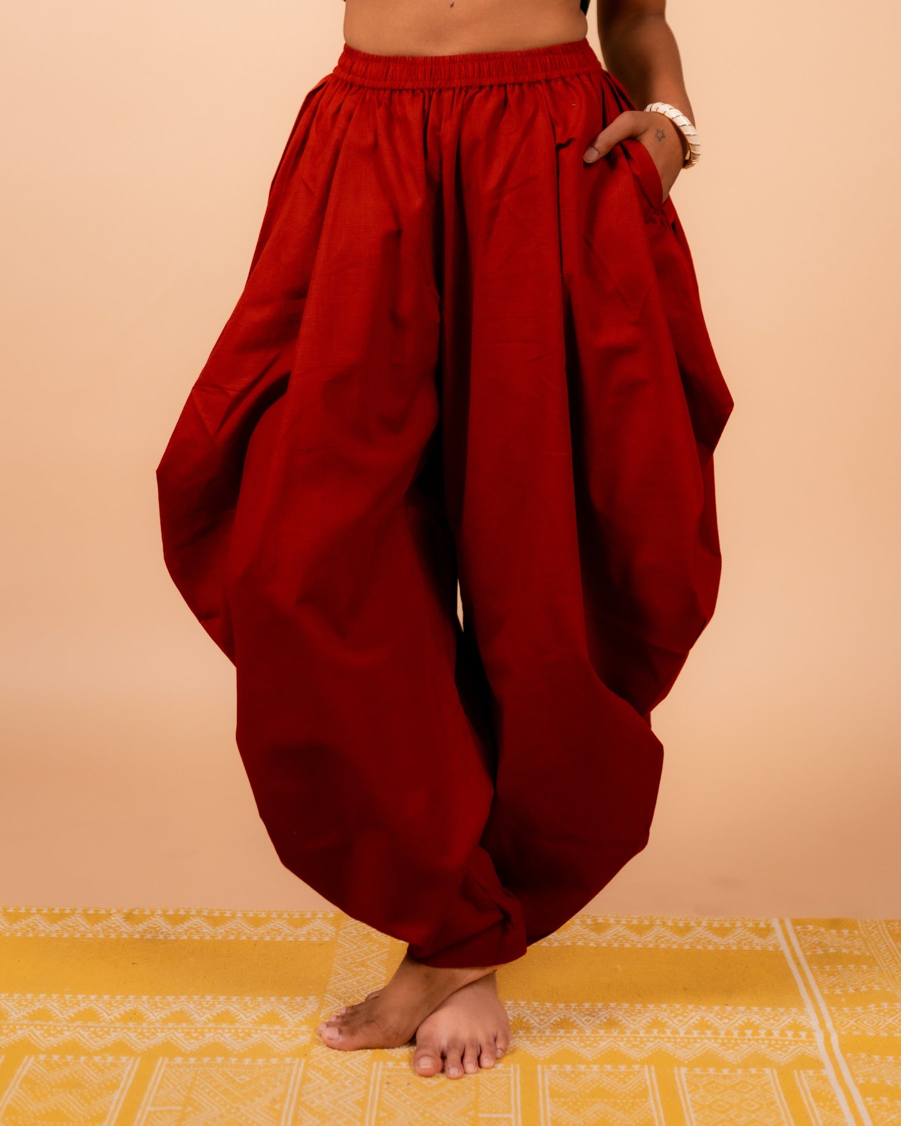 Unisex Cotton Dhoti Yoga Pants- Rust | Sutra