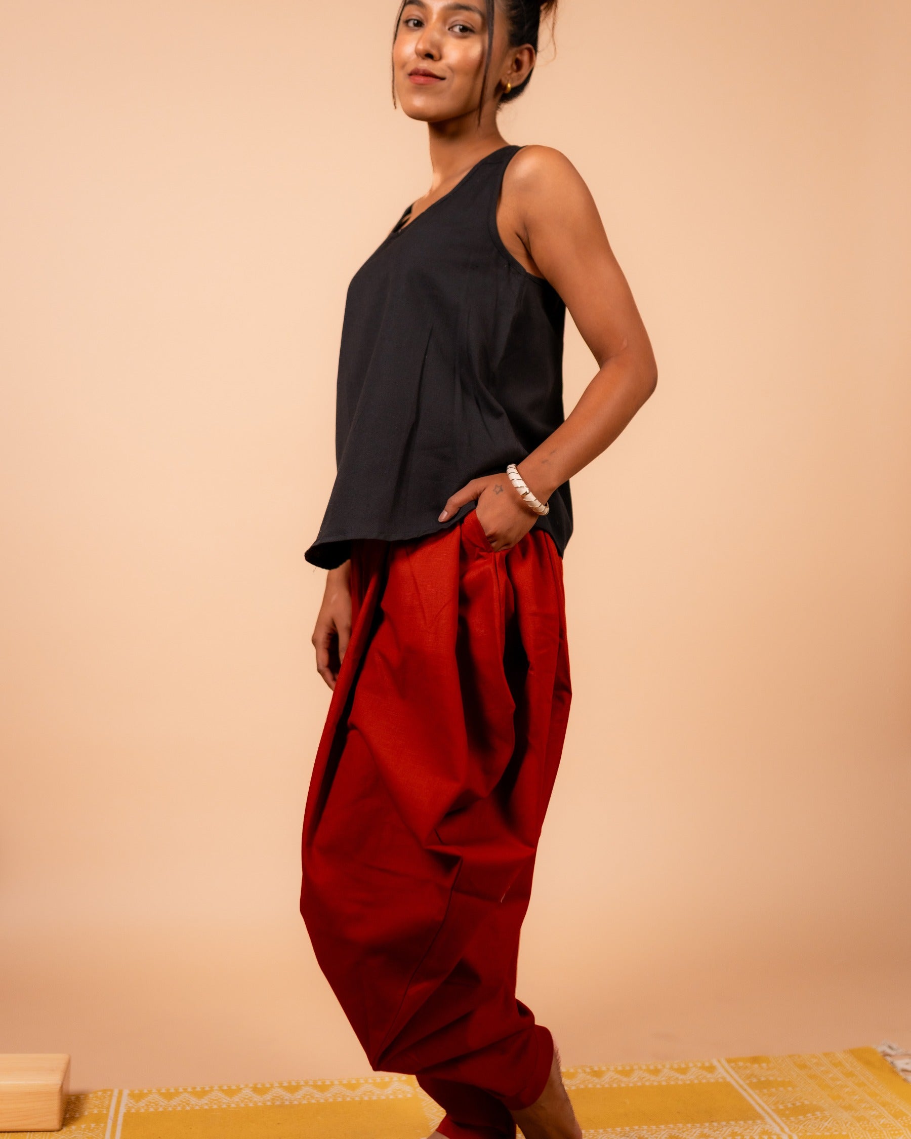Unisex Cotton Dhoti Yoga Pants- Rust | Sutra
