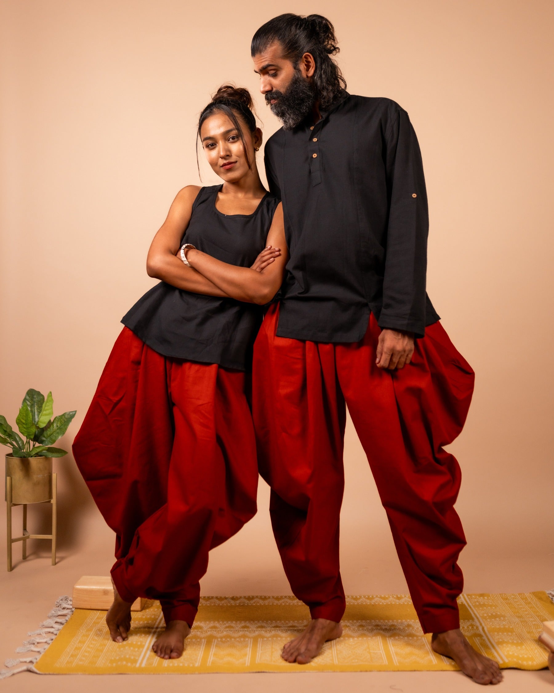 Unisex Cotton Dhoti Yoga Pants- Rust | Sutra