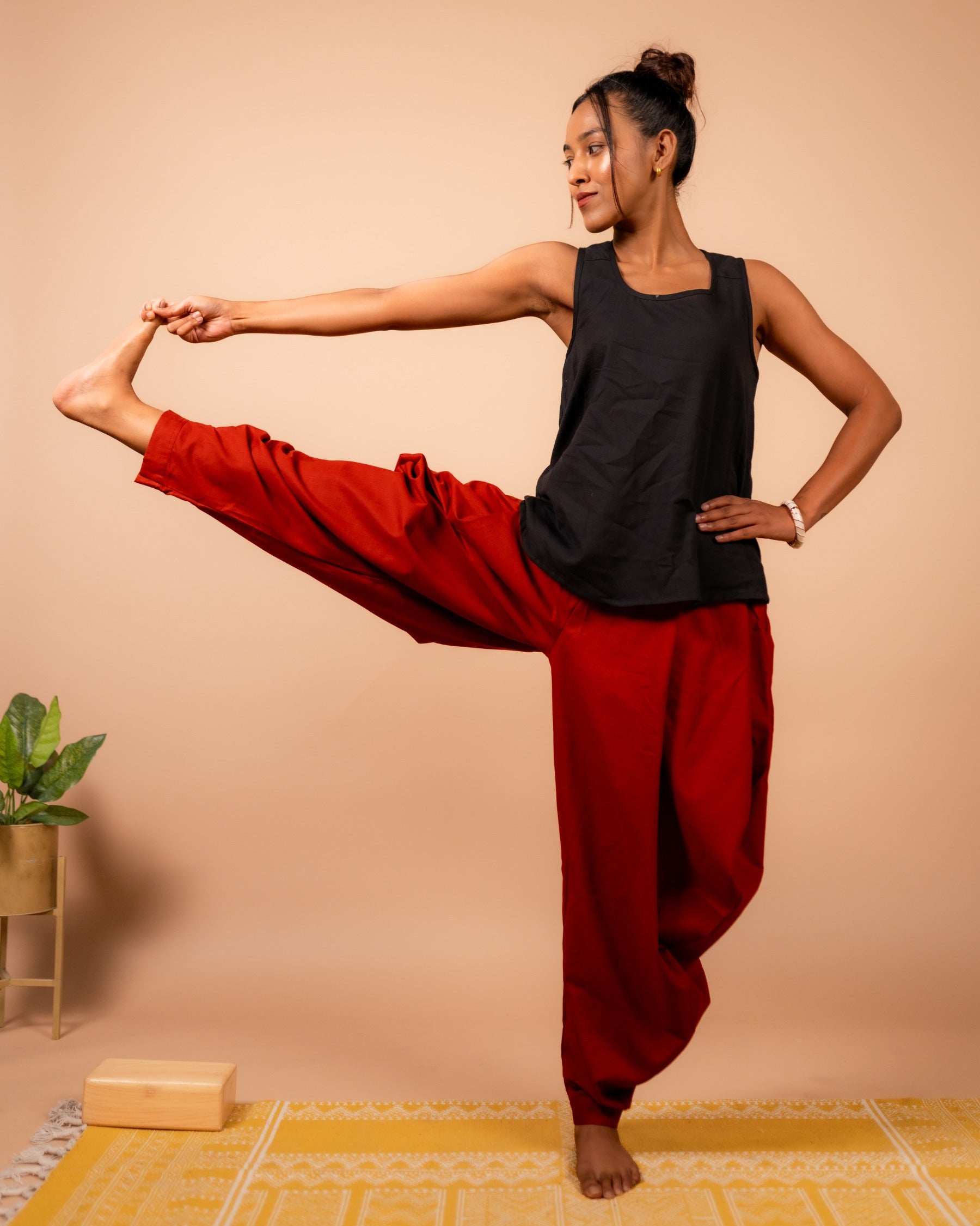 Unisex Cotton Dhoti Yoga Pants- Rust | Sutra