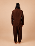 Cotton Yoga Mandarin Collar Set for Men- Brown | Tejas
