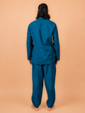 Cotton Yoga Mandarin Collar Set for Men- Sea Blue | Tejas