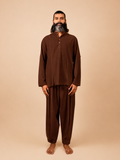 Cotton Yoga Mandarin Collar Top for Men- Brown | Tejas