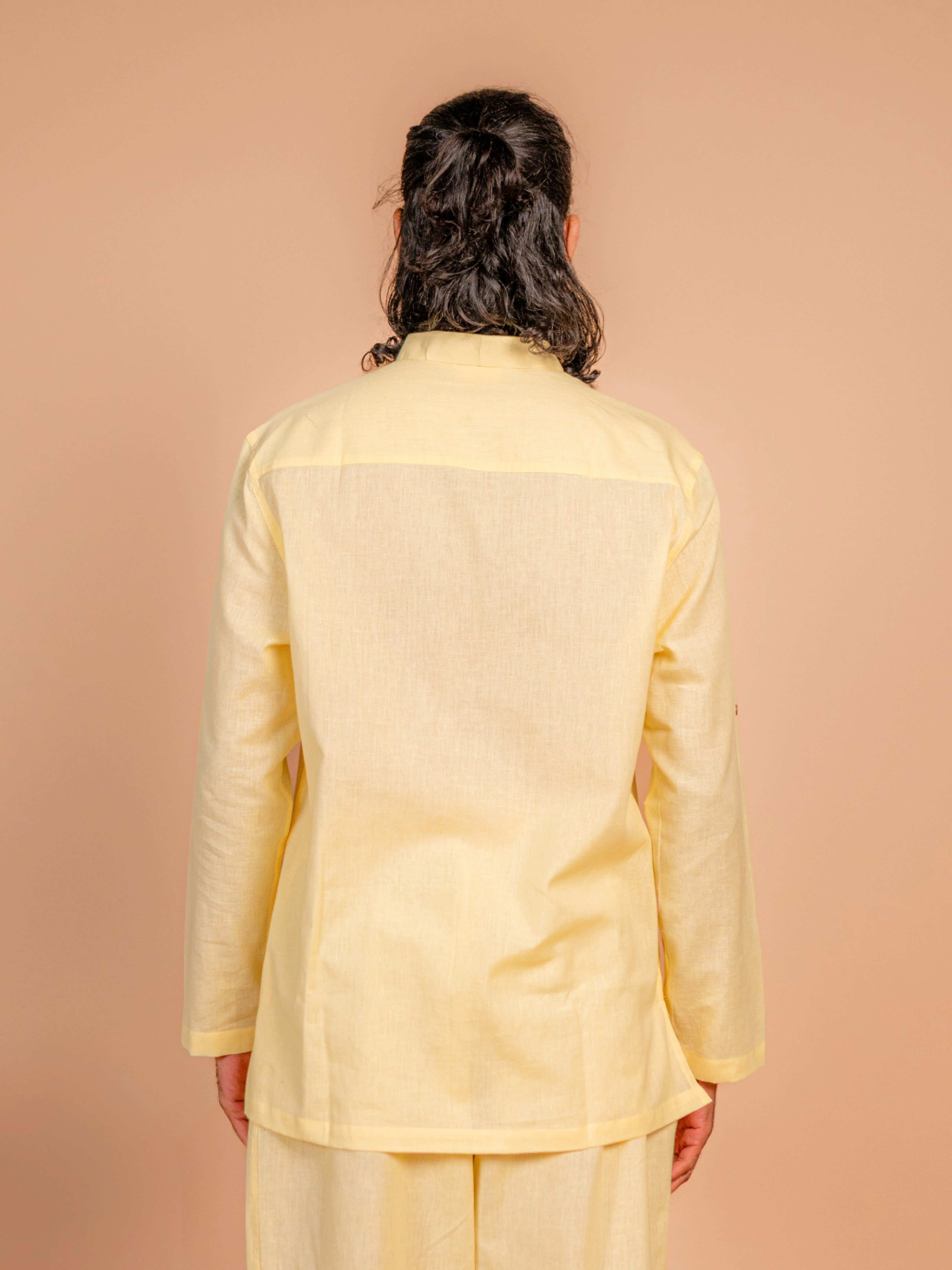 Cotton Yoga Mandarin Collar Top for Men- Butter Yellow | Tejas