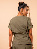 Cotton Yoga half Sleeves Top for Women- Olive Green | Ira