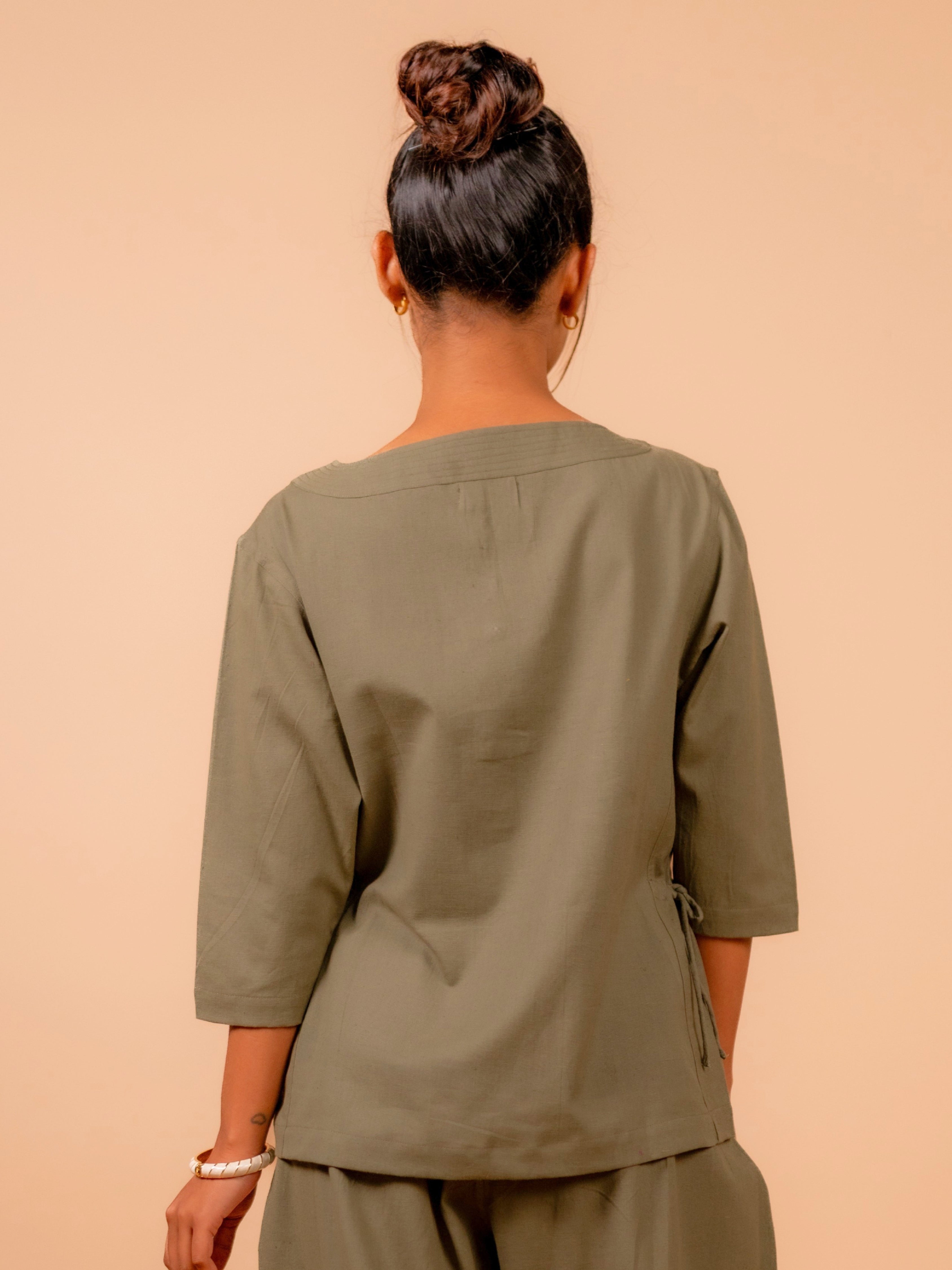 Cotton Yoga Kurta Top for Women- Olive Green | Aarohi