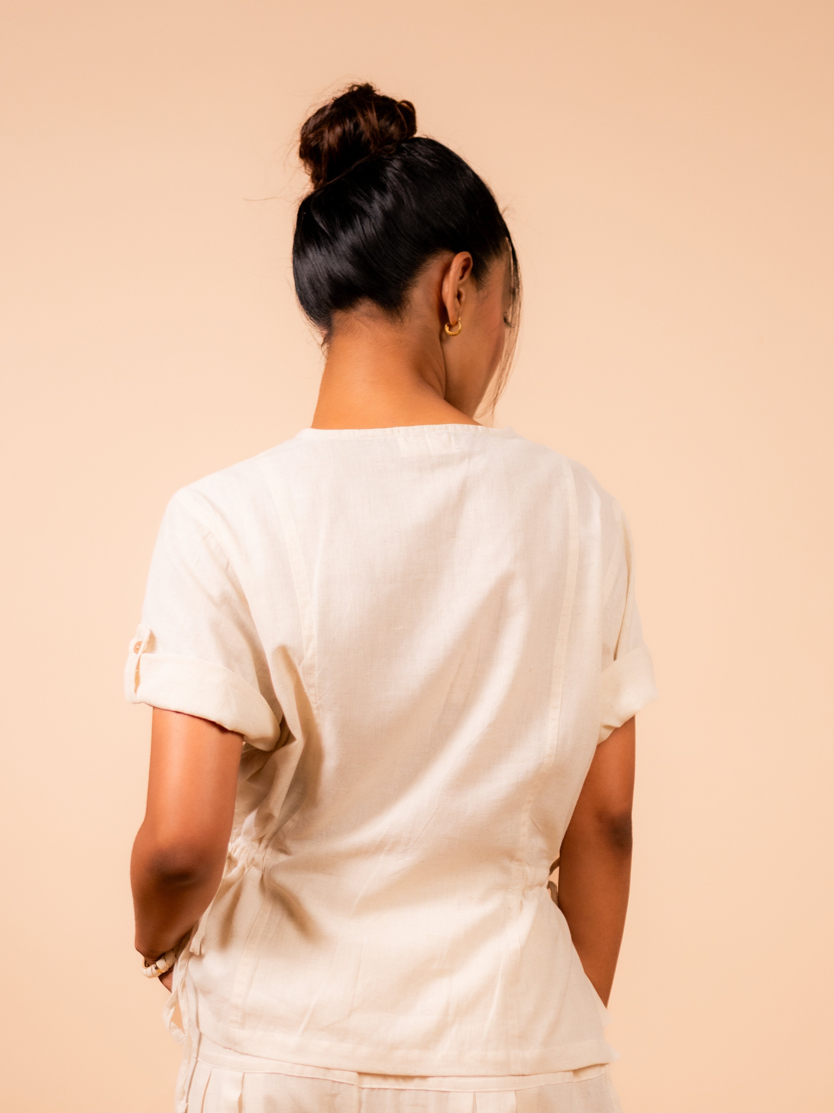 Cotton Yoga half Sleeves Top for Women- Off White | Ira