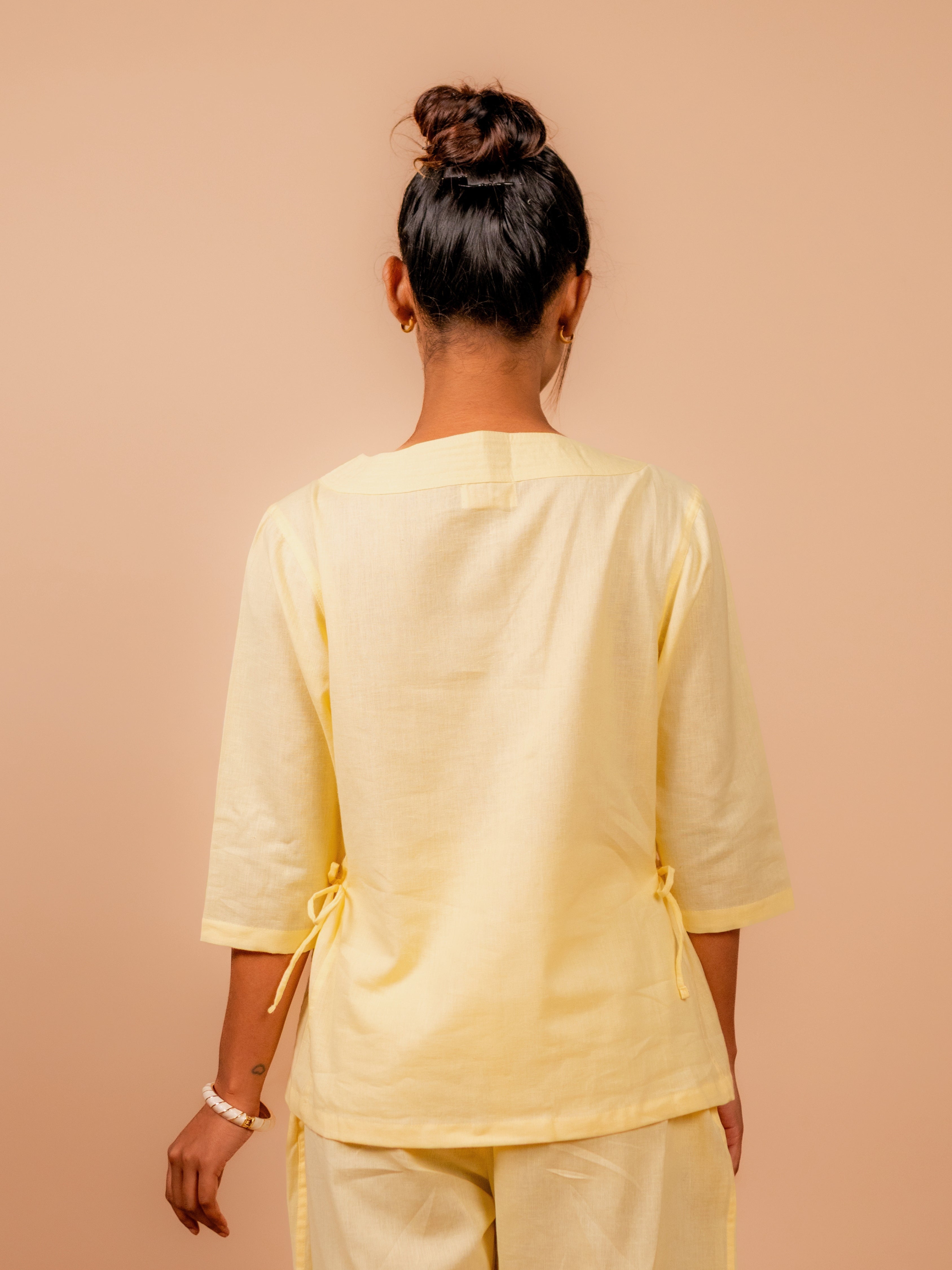 Cotton Yoga Co-ord Set for Women- Butter Yellow | Aarohi